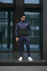 Poly Fleece Panel Tracksuit Black & Blue
