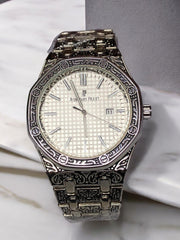 Hand-Engraved Stainless Steel Luxury Men's Watch