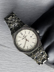 Hand-Engraved Stainless Steel Luxury Men's Watch