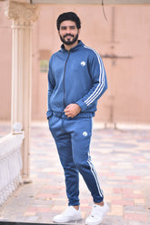 Men’s Poly Fleece Stripe Tracksuit – Blue | Stylish & Comfortable Activewear