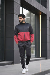 Poly Fleece Panel Tracksuit Black & Red