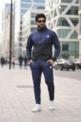 Poly Fleece Panel Tracksuit Black & Blue