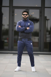 Poly Fleece Panel Tracksuit Black & Blue