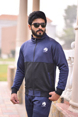 Poly Fleece Panel Tracksuit Black & Blue