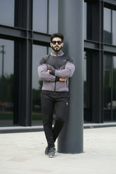 Poly Fleece Panel Tracksuit Gray & Black