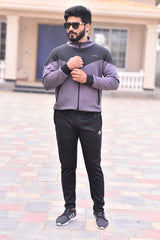Poly Fleece Panel Tracksuit Gray & Black