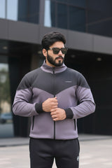 Poly Fleece Panel Tracksuit Gray & Black