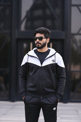 Poly Fleece Panel Tracksuit Black & White