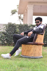 Poly Fleece Panel Tracksuit Black & White