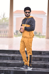 Poly Fleece Panel Tracksuit Black & Mustard