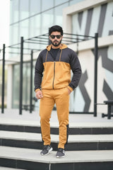 Poly Fleece Panel Tracksuit Black & Mustard