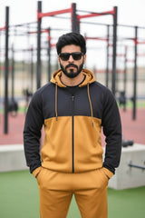 Poly Fleece Panel Tracksuit Black & Mustard