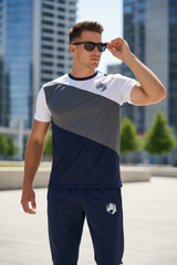 Adjusting sunglasses pose