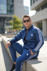 Model sitting on steps