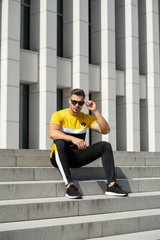 Sitting on concrete steps