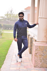 Poly Fleece Panel Tracksuit Black & Blue