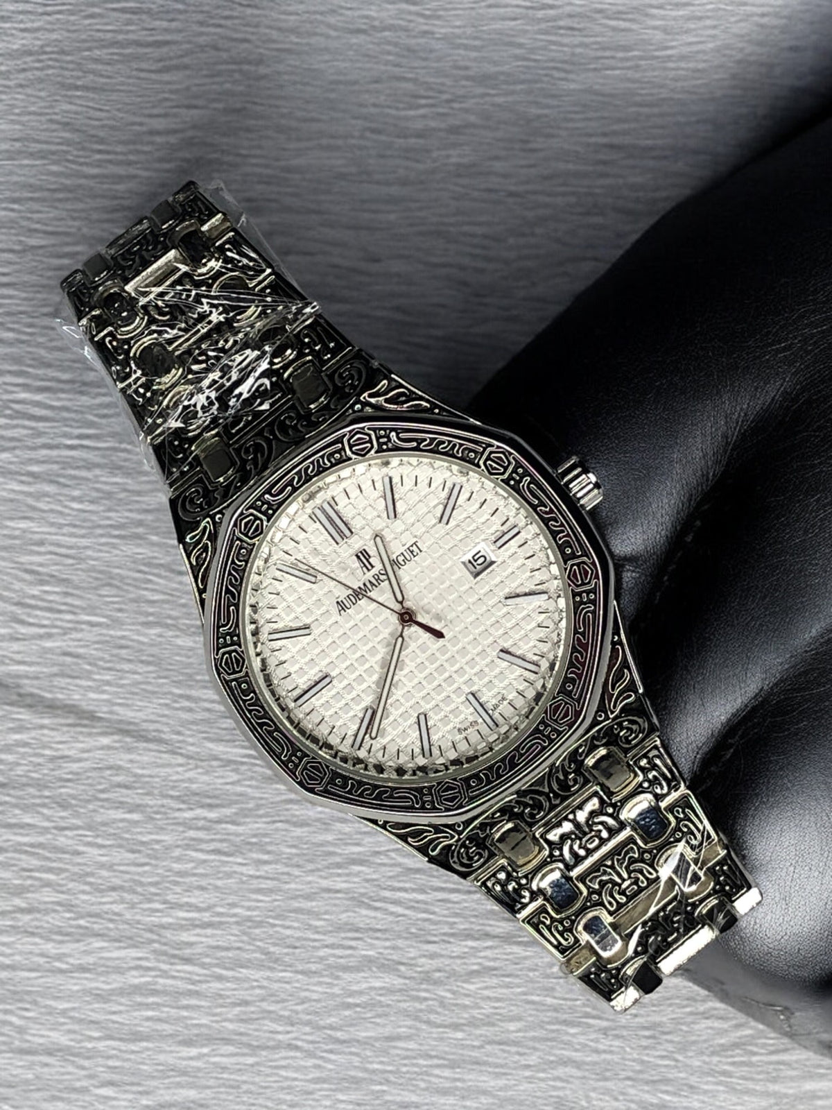 Hand-Engraved Stainless Steel Luxury Men's Watch