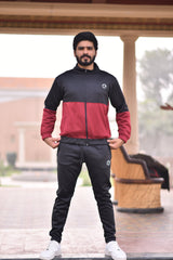 Poly Fleece Panel Tracksuit Black & Red
