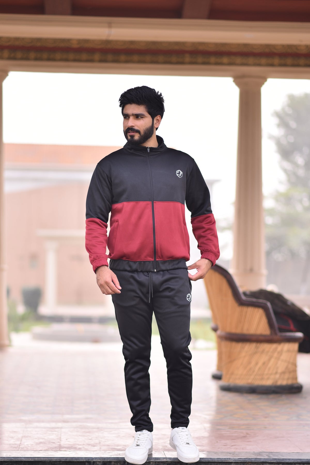 Poly Fleece Panel Tracksuit Black & Red
