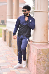 Poly Fleece Panel Tracksuit Black & Blue