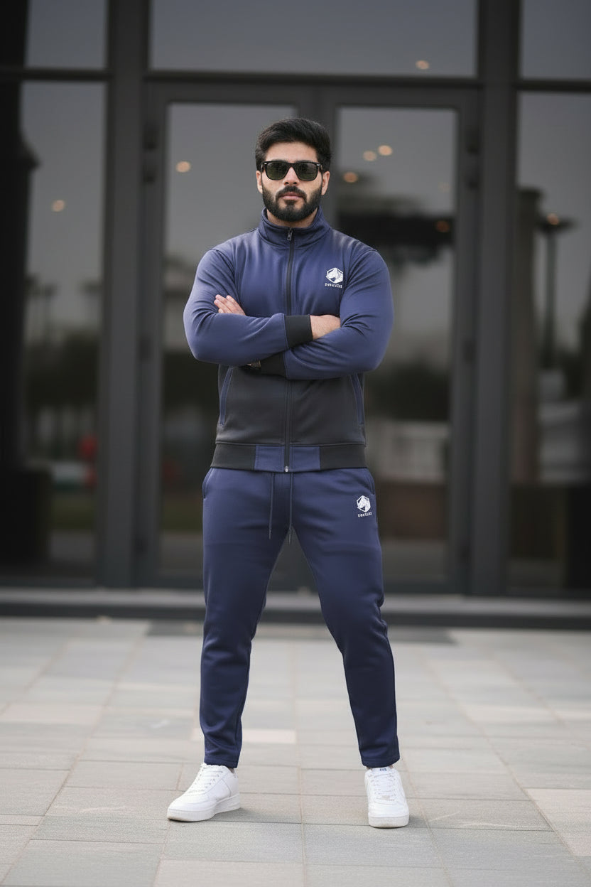 Poly Fleece Panel Tracksuit Black & Blue