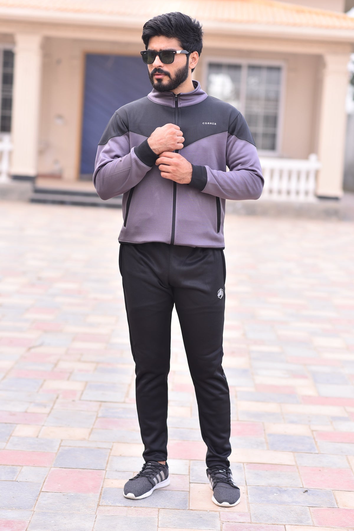 Poly Fleece Panel Tracksuit Gray & Black