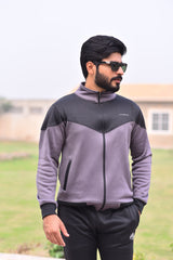 Poly Fleece Panel Tracksuit Gray & Black