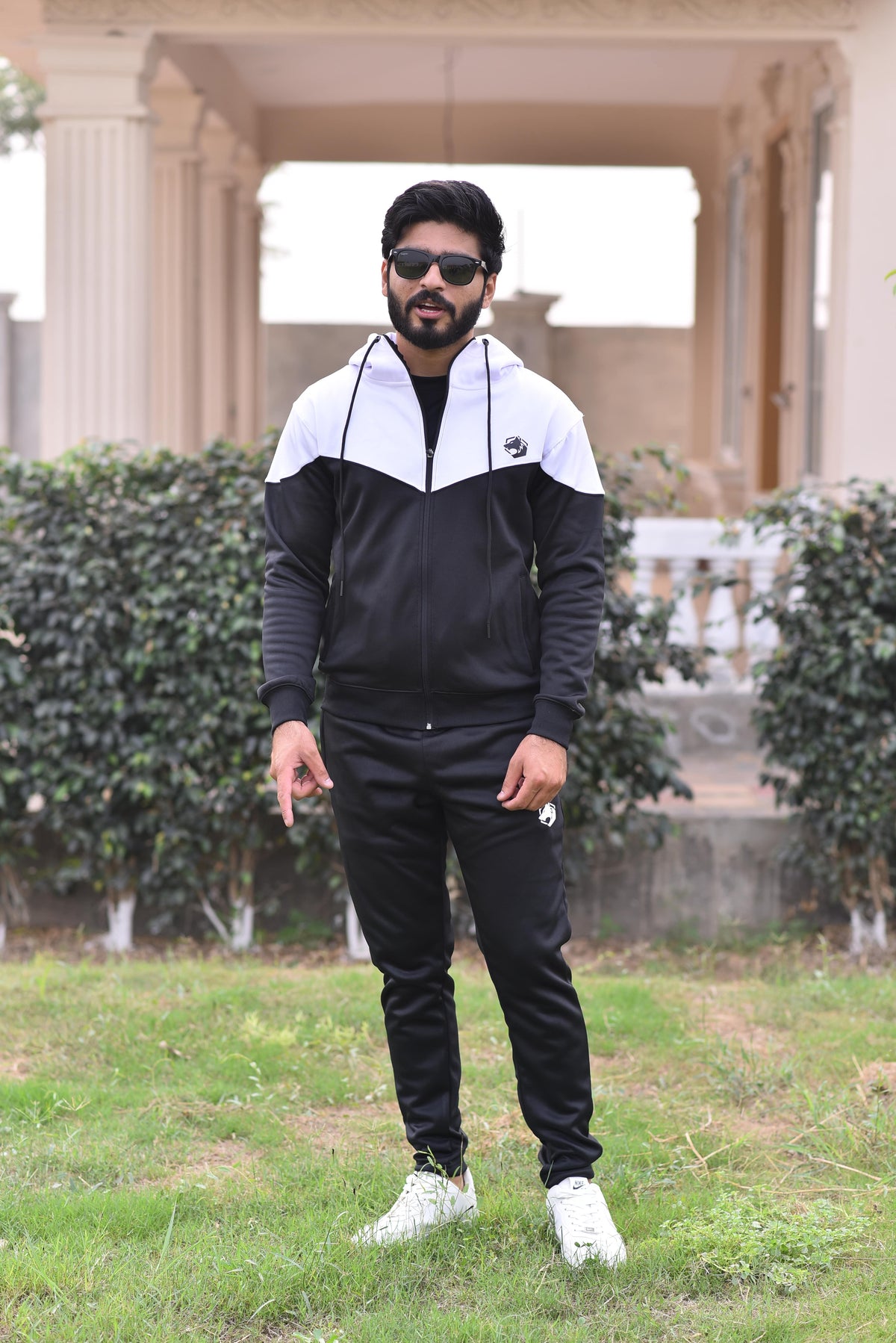 Poly Fleece Panel Tracksuit Black & White
