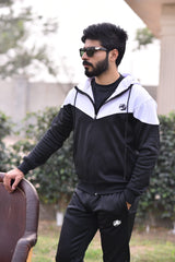 Poly Fleece Panel Tracksuit Black & White