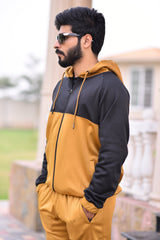 Poly Fleece Panel Tracksuit Black & Mustard