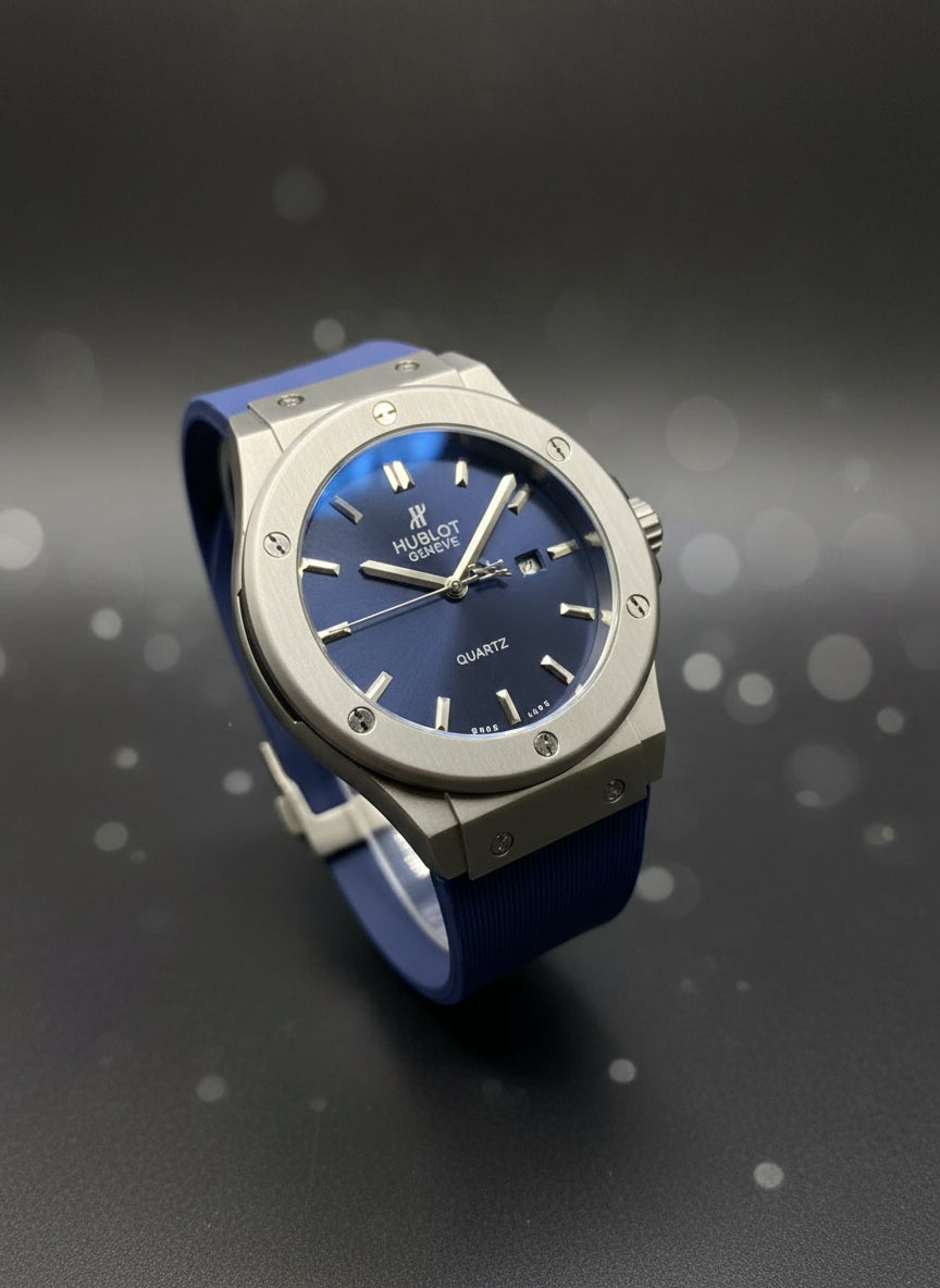 Hublot-Inspired Blue Steel Sport Watch