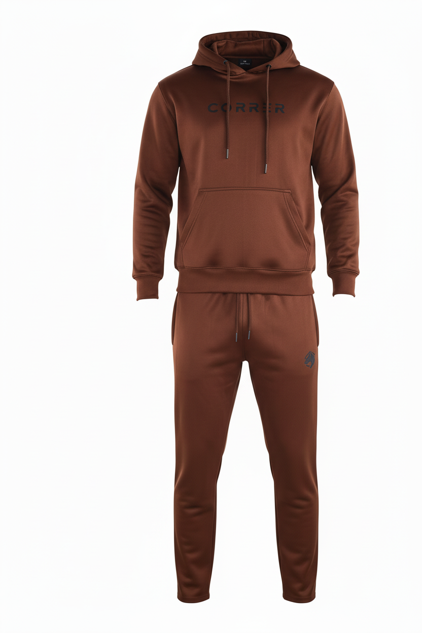 Brown tracksuit flat lay - no grip ankles