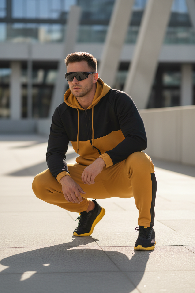 Crouching urban pose