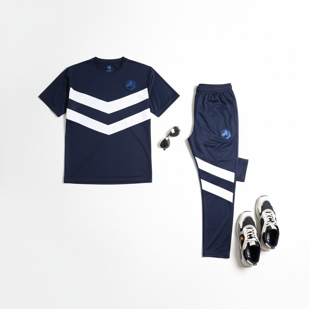 Enhanced navy tracksuit flat lay