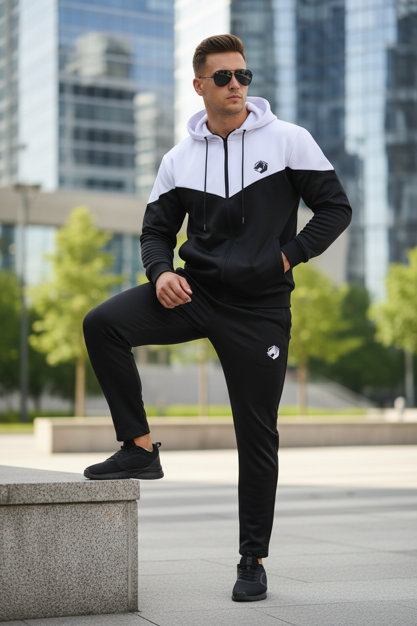 Full body athletic pose with foot on ledge