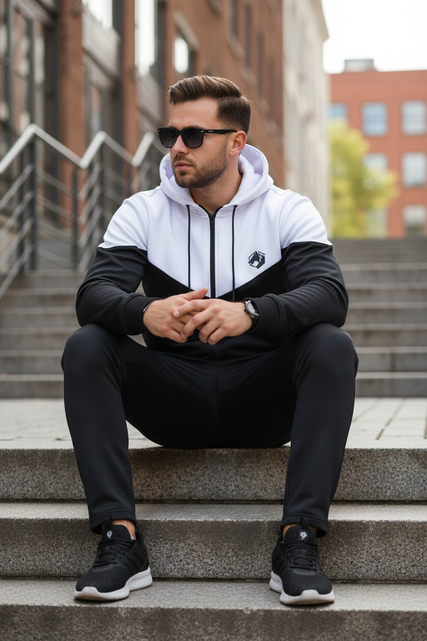 Full body sitting on steps