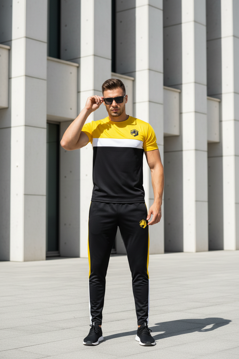 Model adjusting sunglasses