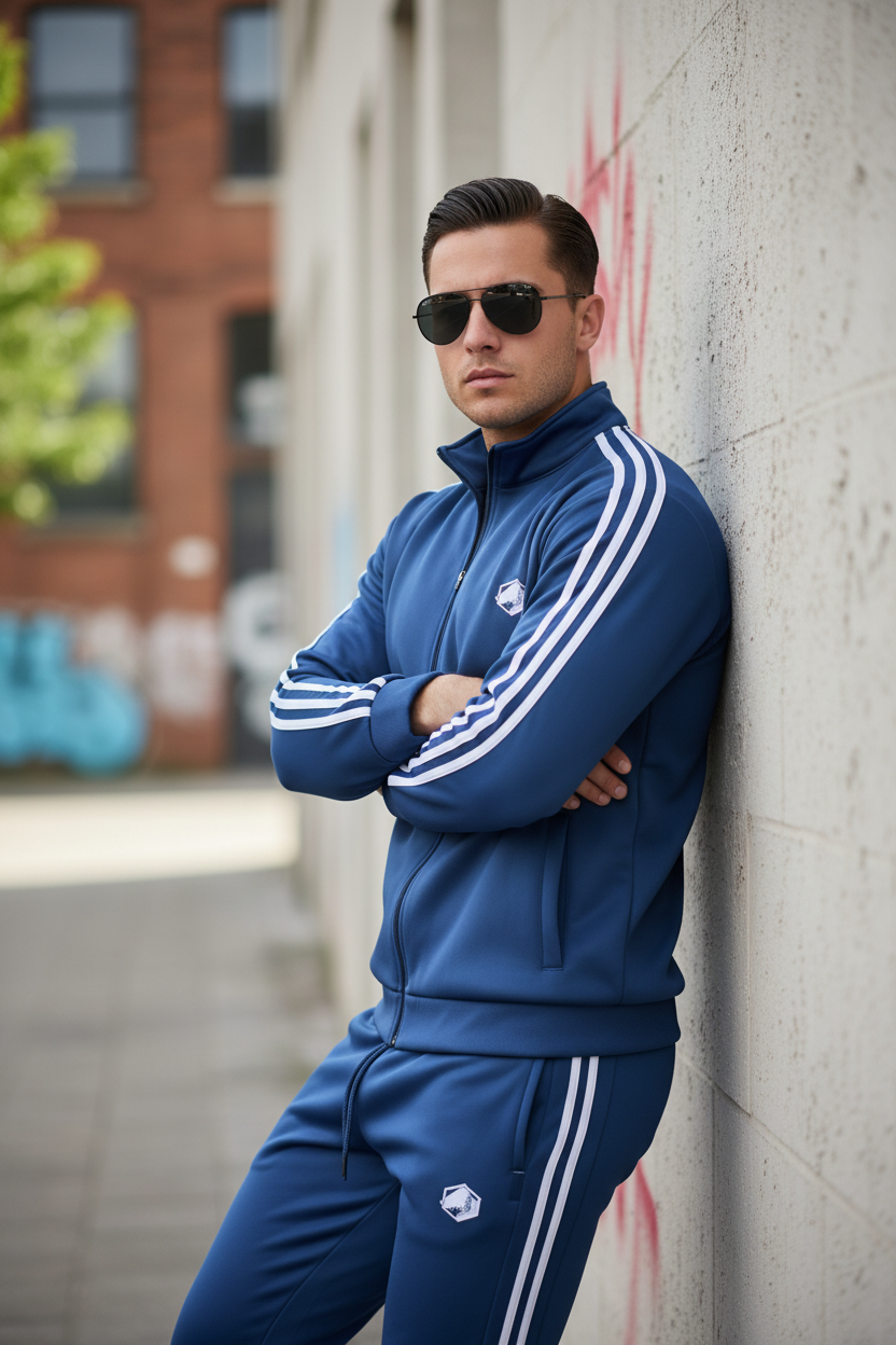 Model leaning with arms crossed