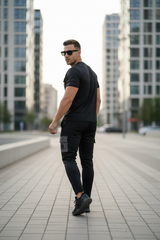 Model looking over shoulder