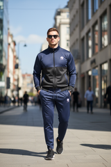Model walking with hands in pockets