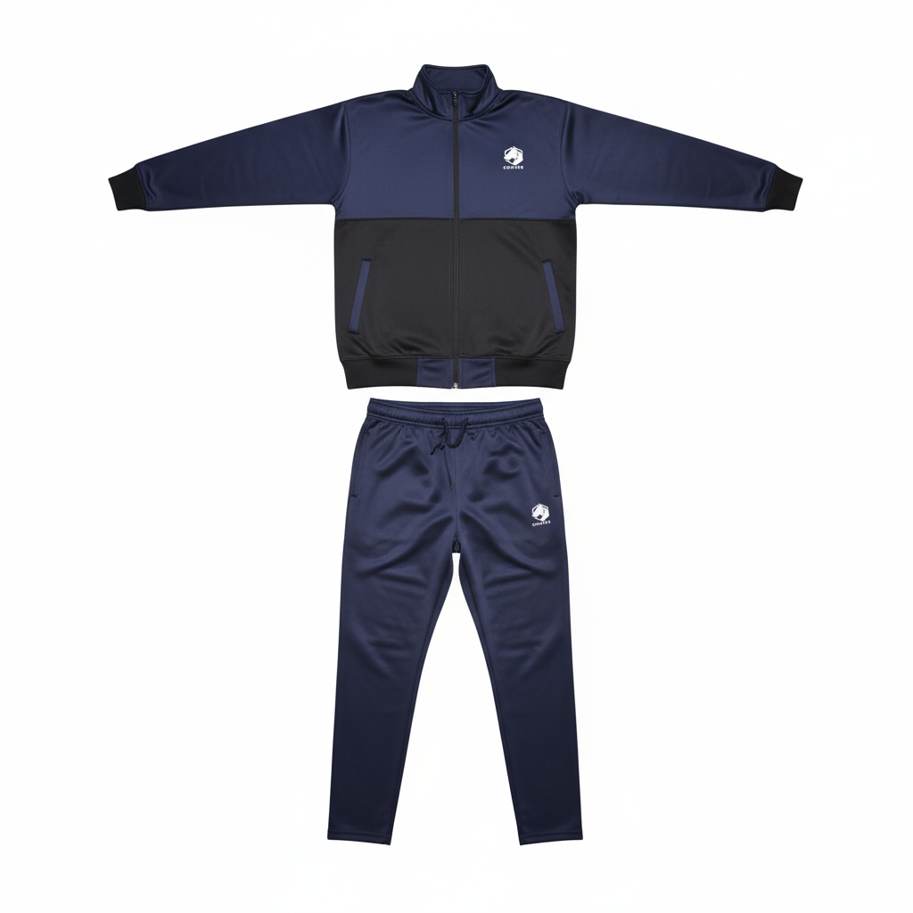 Wrinkle-Free Navy Tracksuit Flat Lay